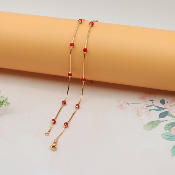 "Rose Gold Necklace with Red Beads Elegant Accent Chain, XPNL0134 - Picture 11 of 12